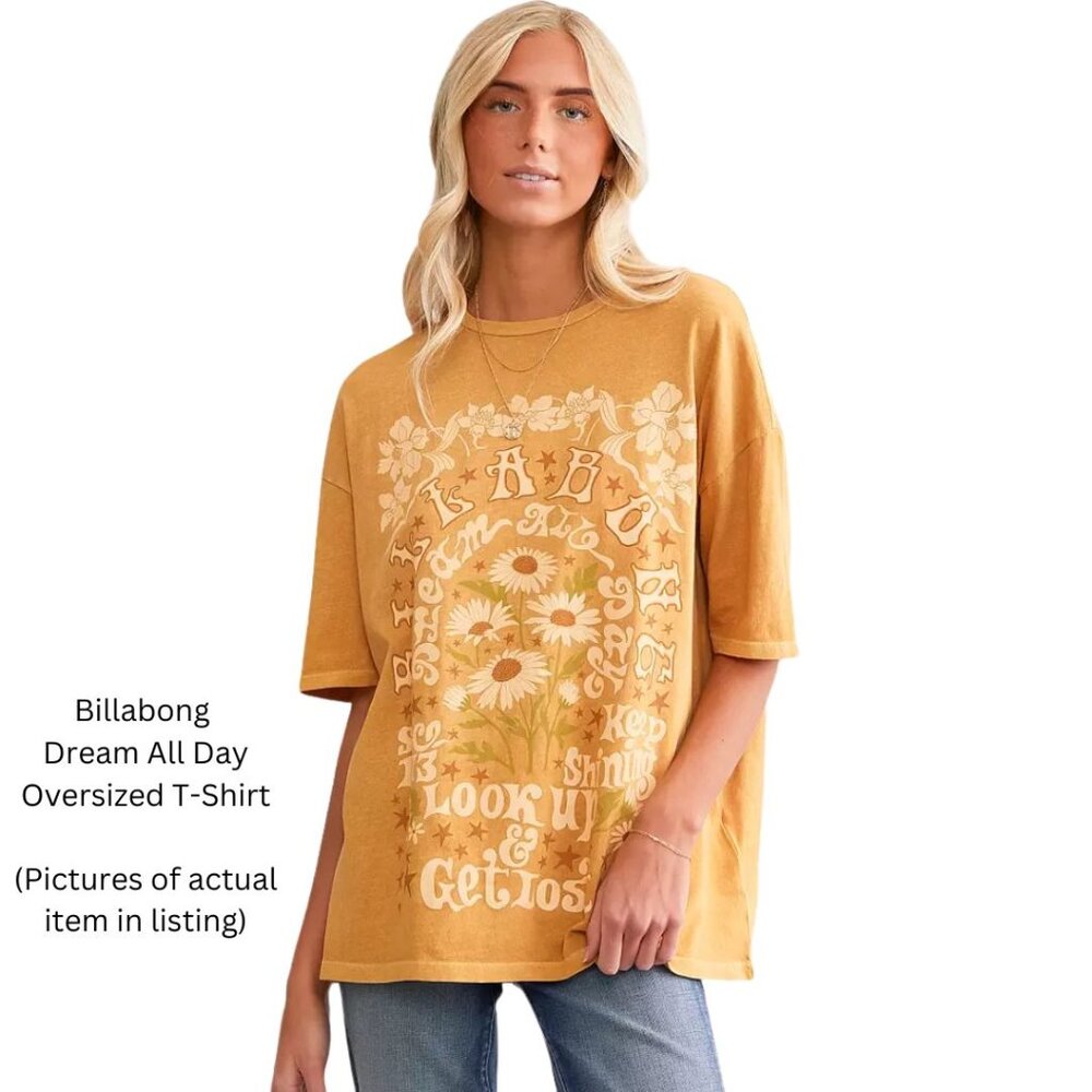 Billabong Dream All Day Oversized T-Shirt Cosmic Khaki (Muted Gold) Size Large